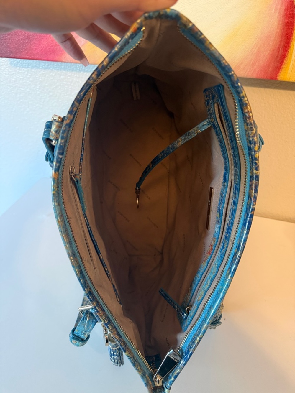Brahmin Turquoise & Orange Croc-Embossed Tote - Picture 6 of 7